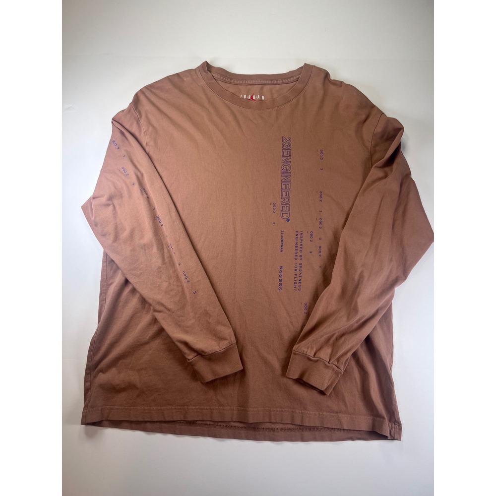 Jordan 23 Engineered Long Sleeve T-Shirt Mens Large Brown Graphic Cotton Tee